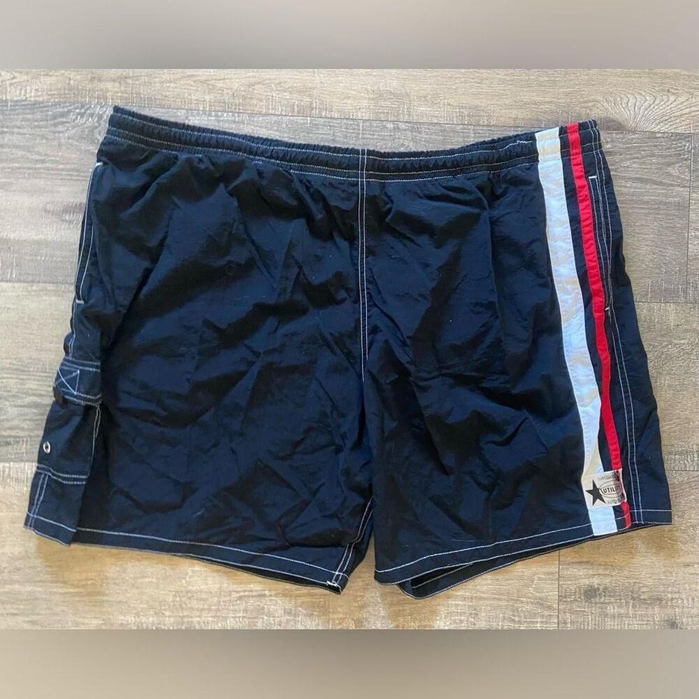 Wearanywhere Y2K Men's size XL Black Red white stripe Swim trunks shorts